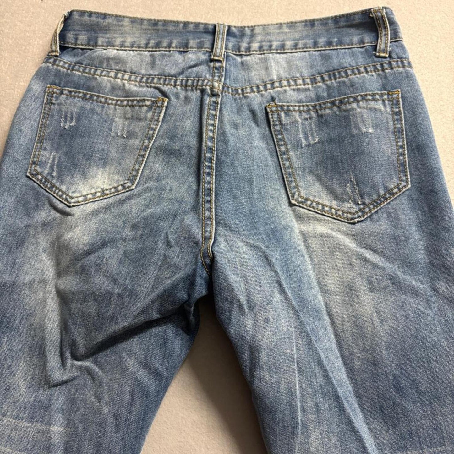 Unbranded Distressed Patchwork Jeans Womens Size 28 Blue Denim Destroyed Rip