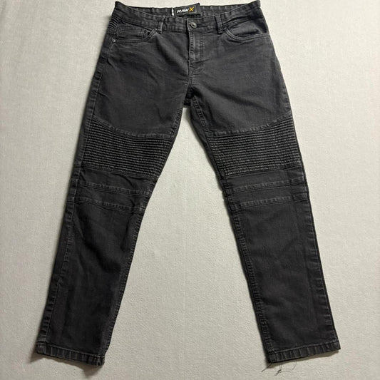Raw X Moto Jeans Mens 34x30 Black Denim Biker Ribbed Panel Stretch Slim Fit
