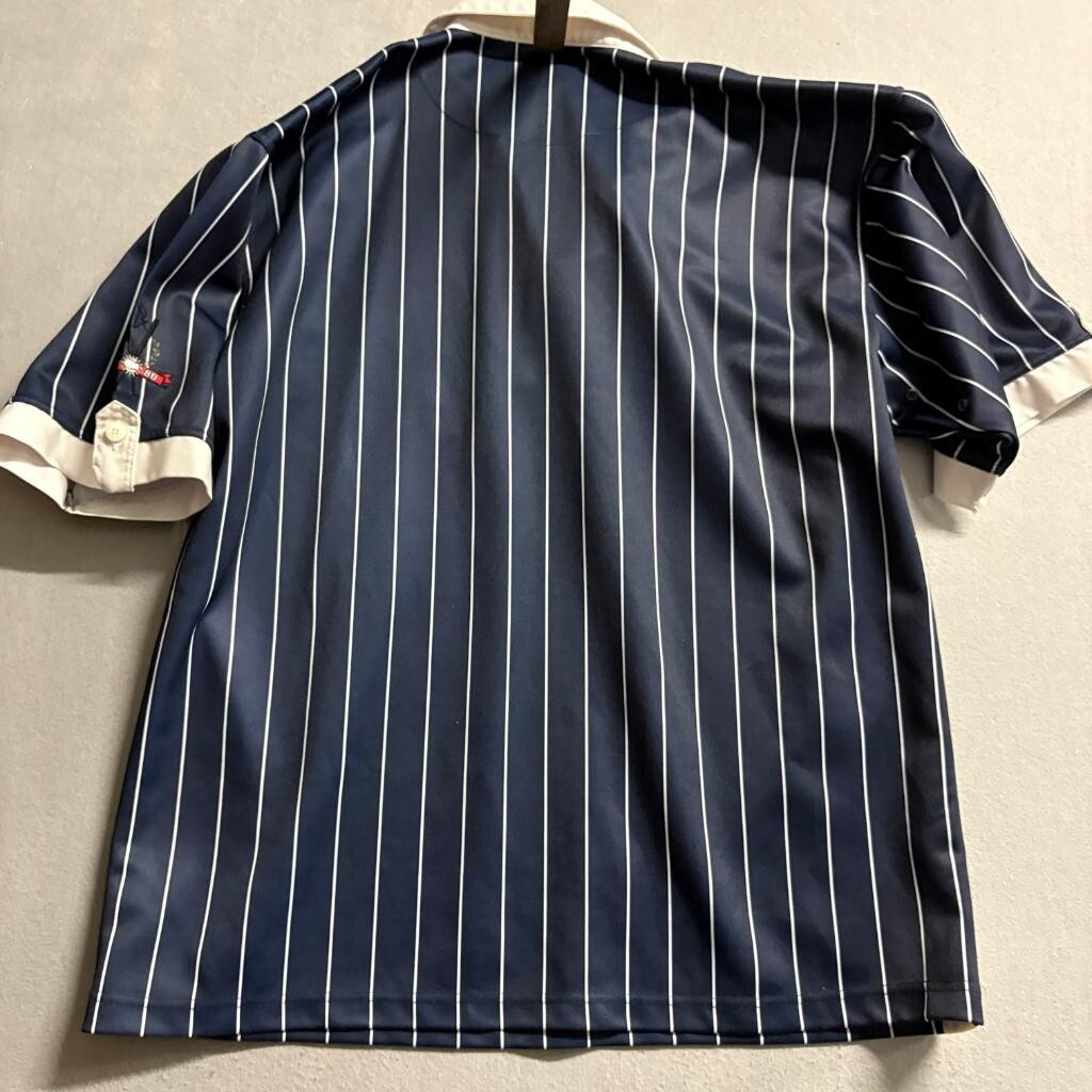Vintage Boss by IG Design Polo Shirt Mens XL Navy Blue Pinstripe Baseball 1989