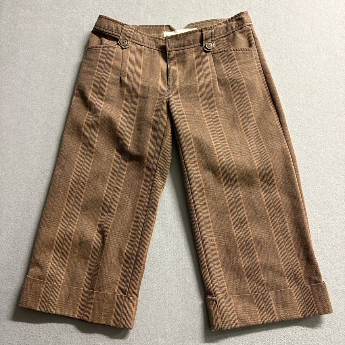 Old Navy Womens Size 6 Brown Plaid Crop Capri Pants Cuffed Low Rise Y2K