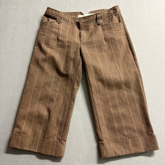Old Navy Womens Size 6 Brown Plaid Crop Capri Pants Cuffed Low Rise Y2K