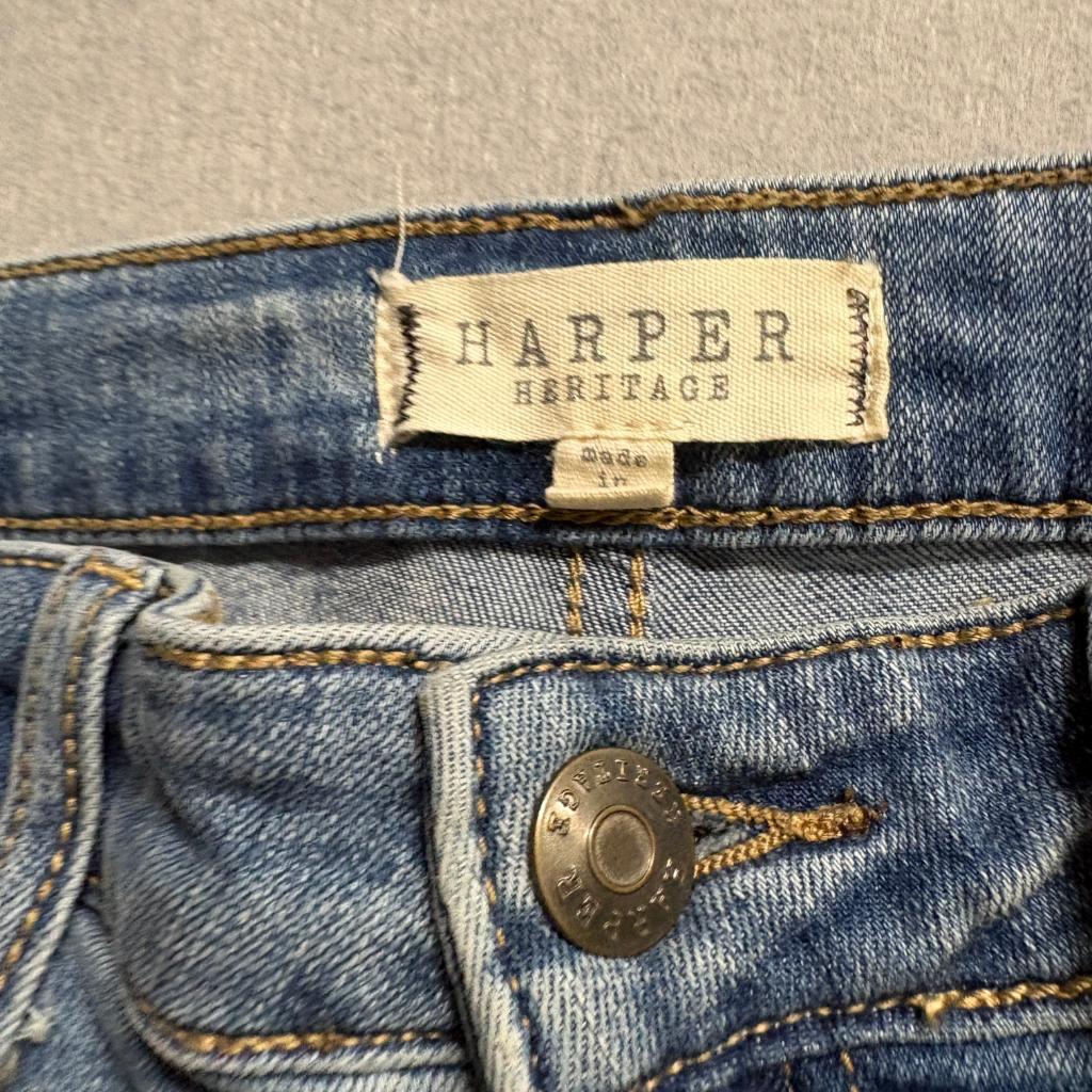 Harper Heritage High Rise Kick Crop Jeans Womens Size 28 Blue Raw Hem Stretch