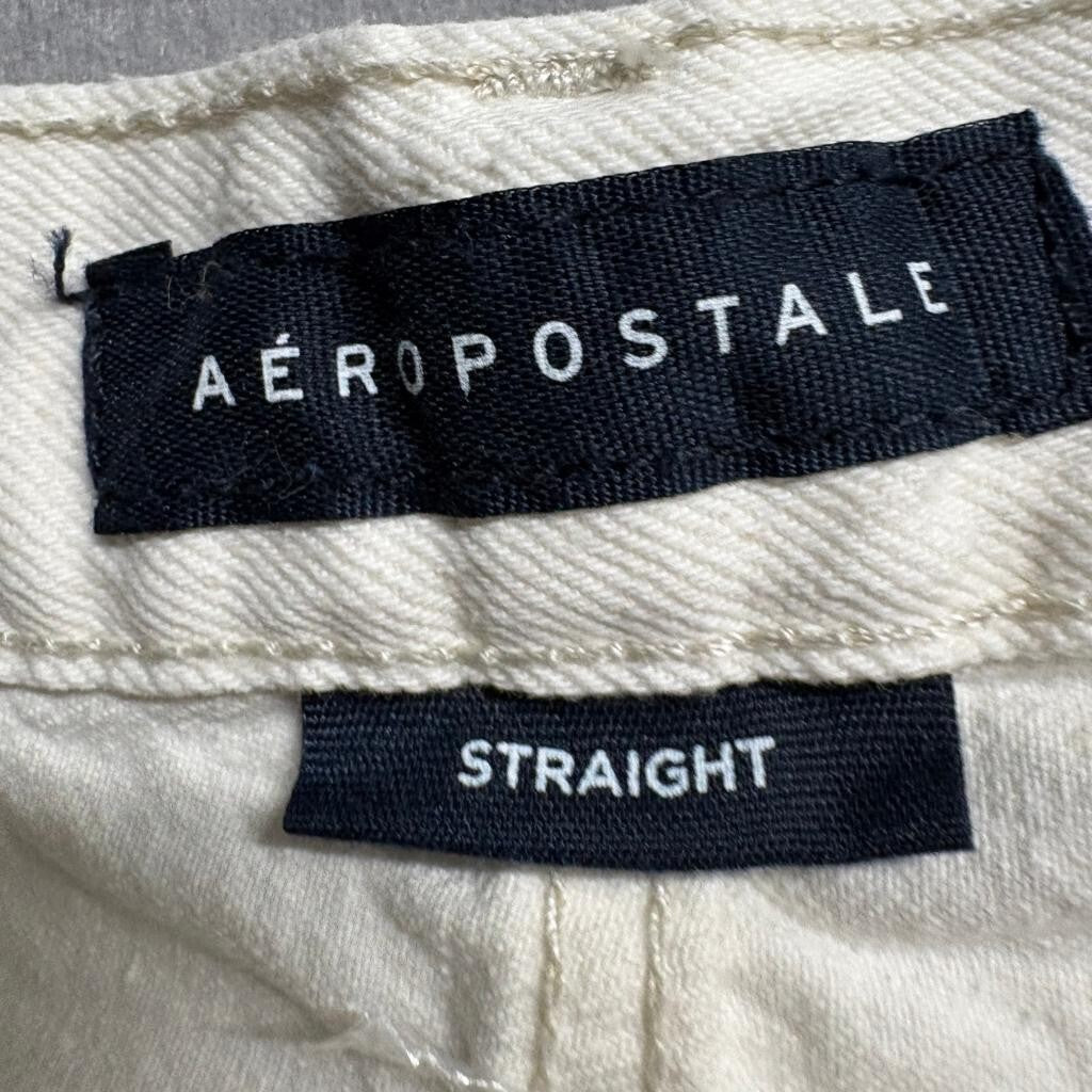 Aeropostale Straight Leg Jeans Mens 32x32 Off White Distressed Denim Pants