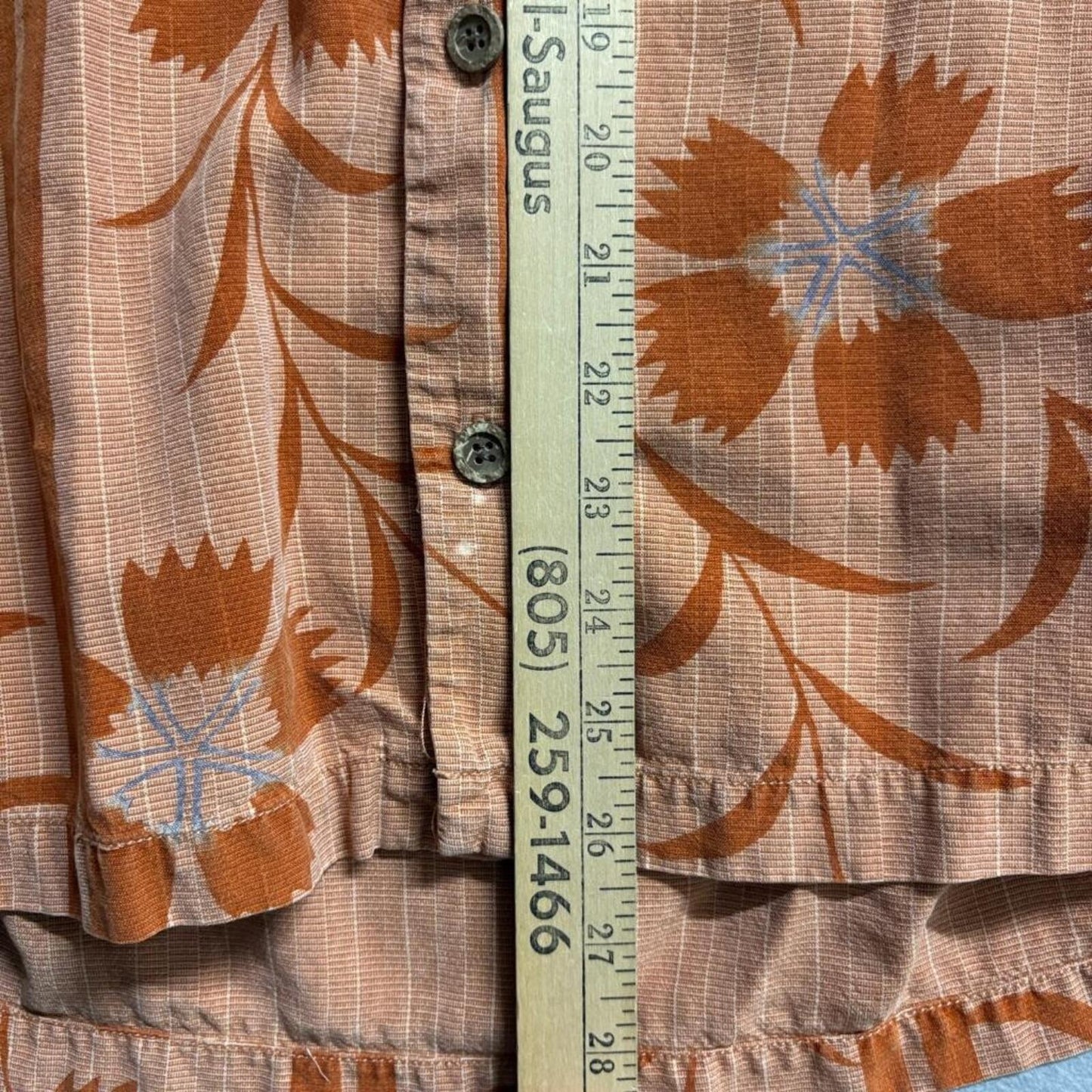 Tommy Bahama Mens XL Orange Floral Striped Tencel Short Sleeve Button Up Shirt