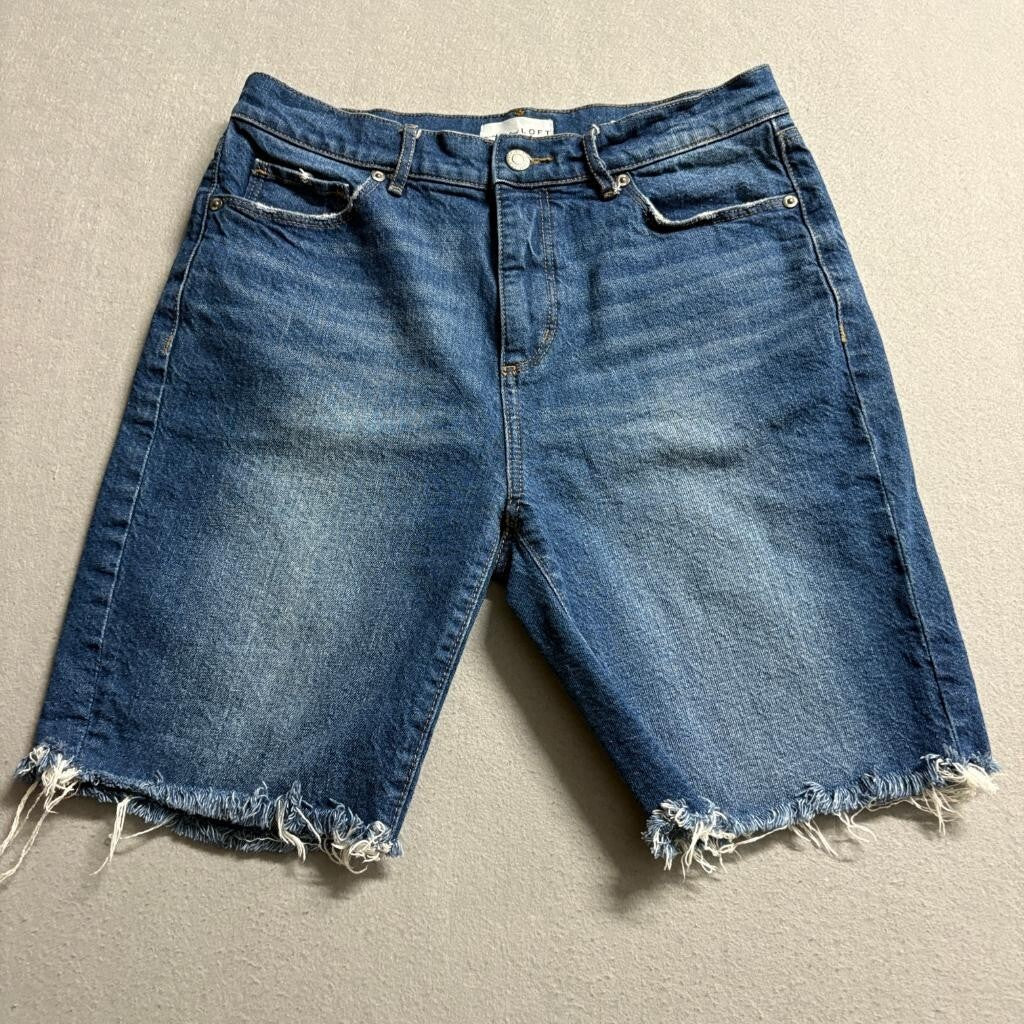 Loft Denim Bermuda Shorts Womens Size 27 4 Blue Jean Frayed Raw Hem Cut Off