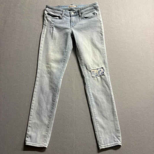 Levis 711 Skinny Jeans Womens 27x30 Light Wash Distressed Floral Patch Denim