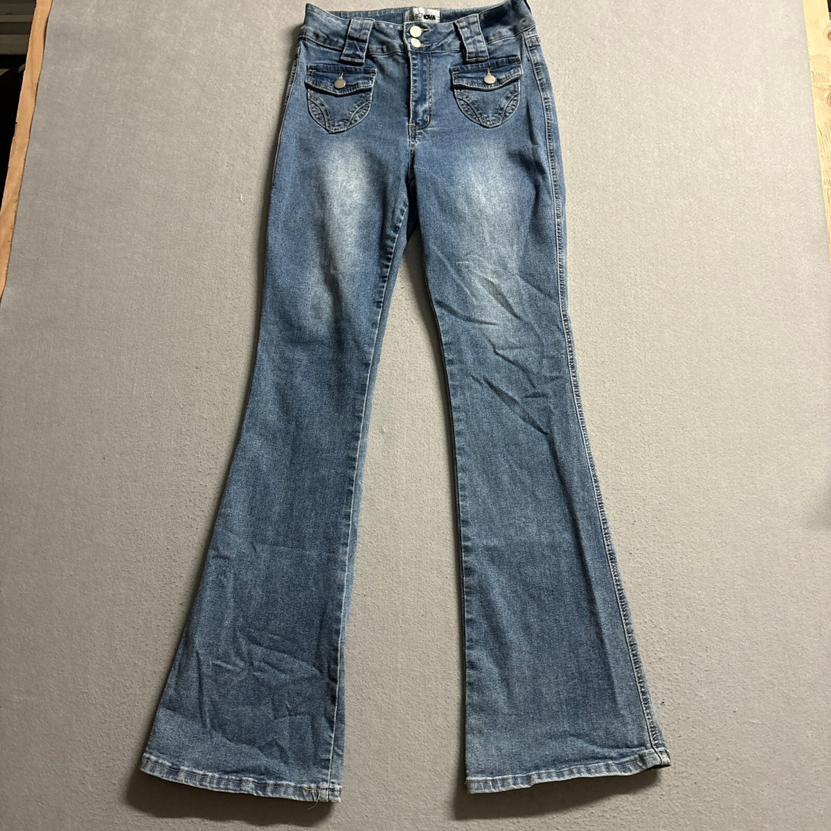 Fashion Nova High Waist Flare Jeans Womens Size 7 Blue Denim Stretch Bell Bottom