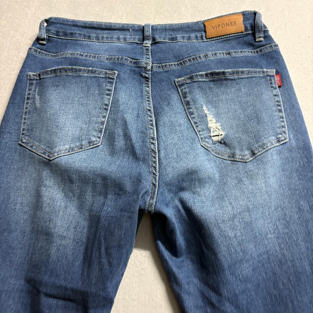 Vipones Distressed Flare Jeans Womens Size 6 Blue Denim Ripped Knee Frayed Hem