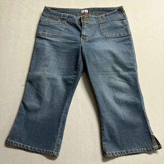 No Boundaries Juniors 13 Crop Jeans Blue Denim Stretch Capris Flap Pocket Y2K