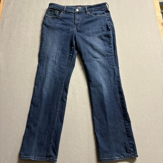 NYDJ Marilyn Straight Jeans Womens 14 Blue Denim Stretch Lift Tuck