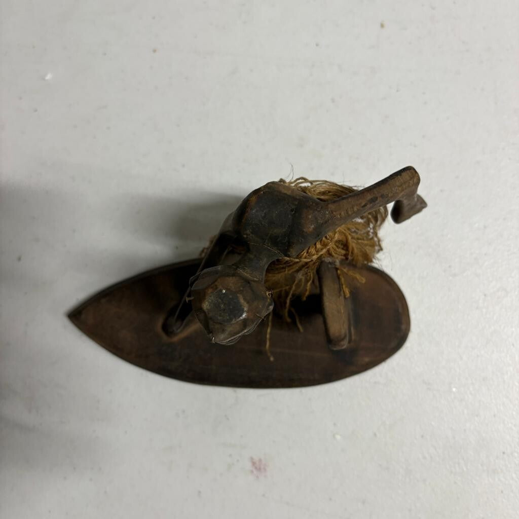 Vintage Hand Carved Wood Surfing Tiki Figure Hawaiian Folk Art Grass Skirt 6in