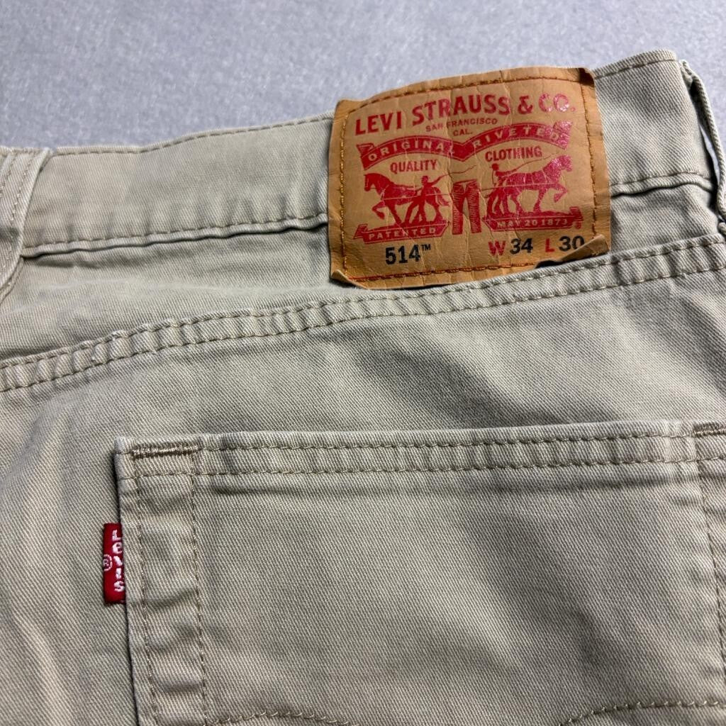 Levis 514 Straight Fit Pants Mens 34x30 Tan Khaki Cotton Blend Chino Jeans