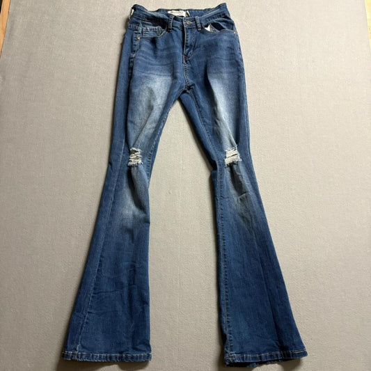 Celebrity Ace Distressed Flare Jeans Womens Size 5/27 Blue Denim Ripped Knee