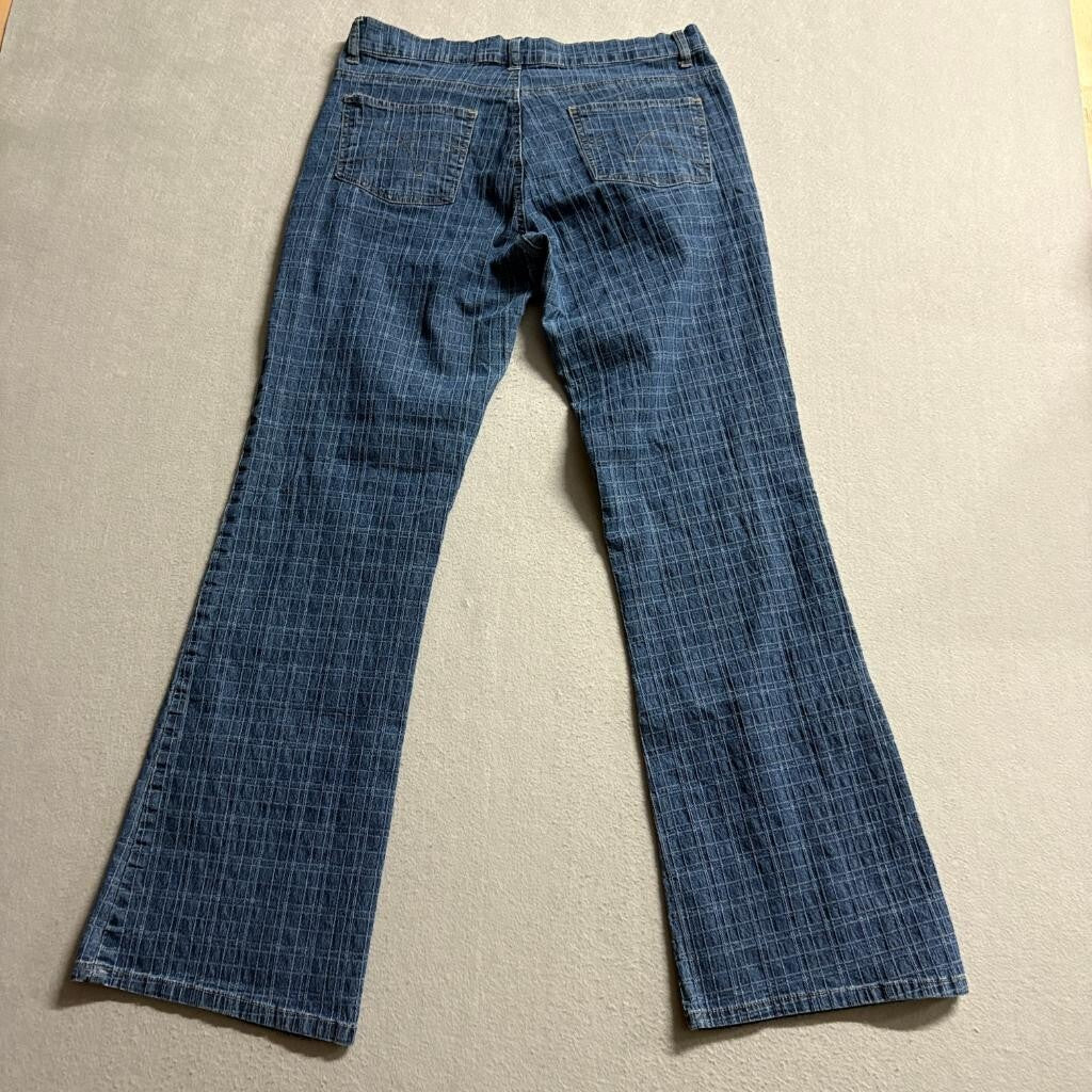 Starwear Jeans Womens 13/14 Blue Grid Pattern Stretch Denim Bootcut Flare Pants