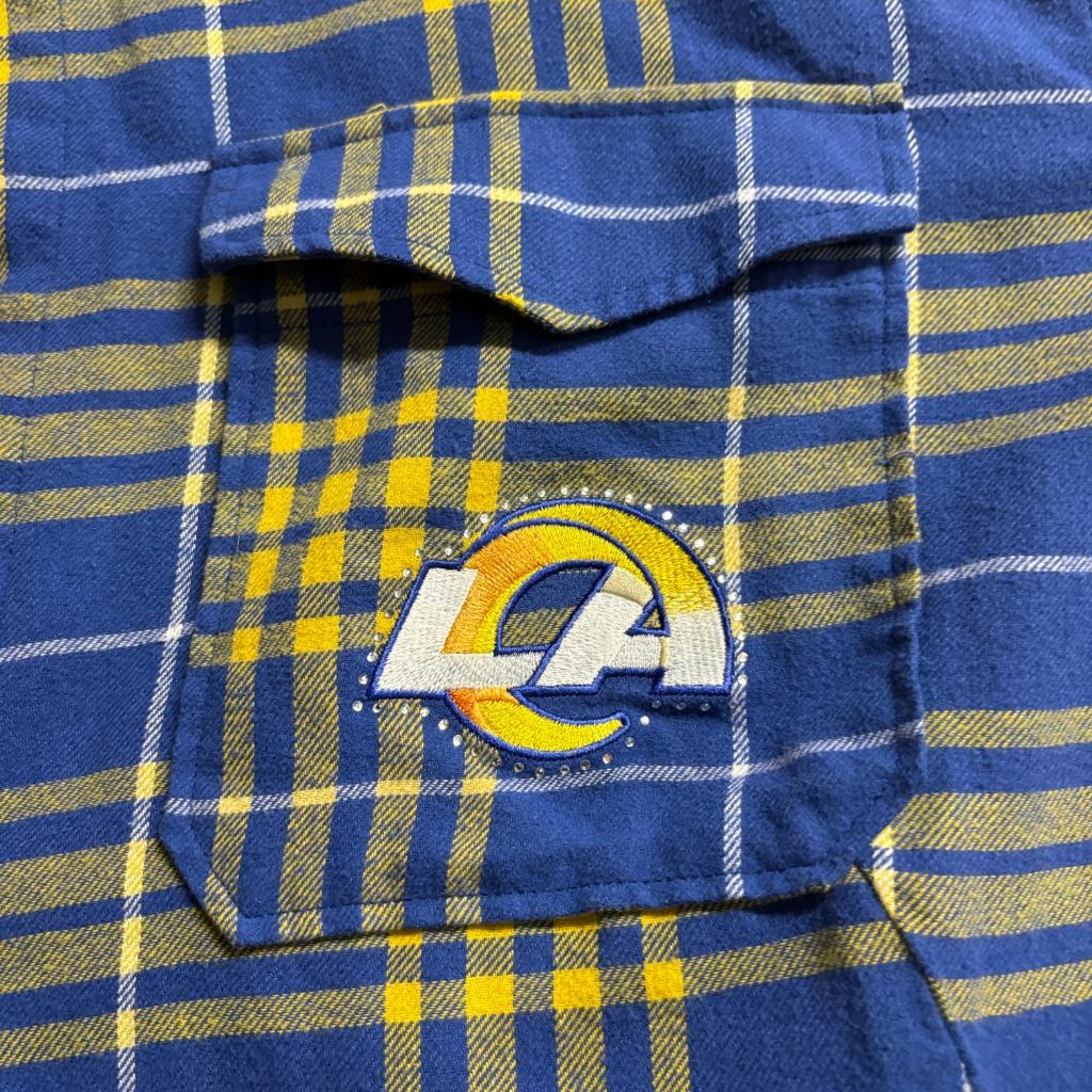 Los Angeles Rams NFL Team Apparel Womens XL Blue Yellow Plaid Flannel Sleepshirt
