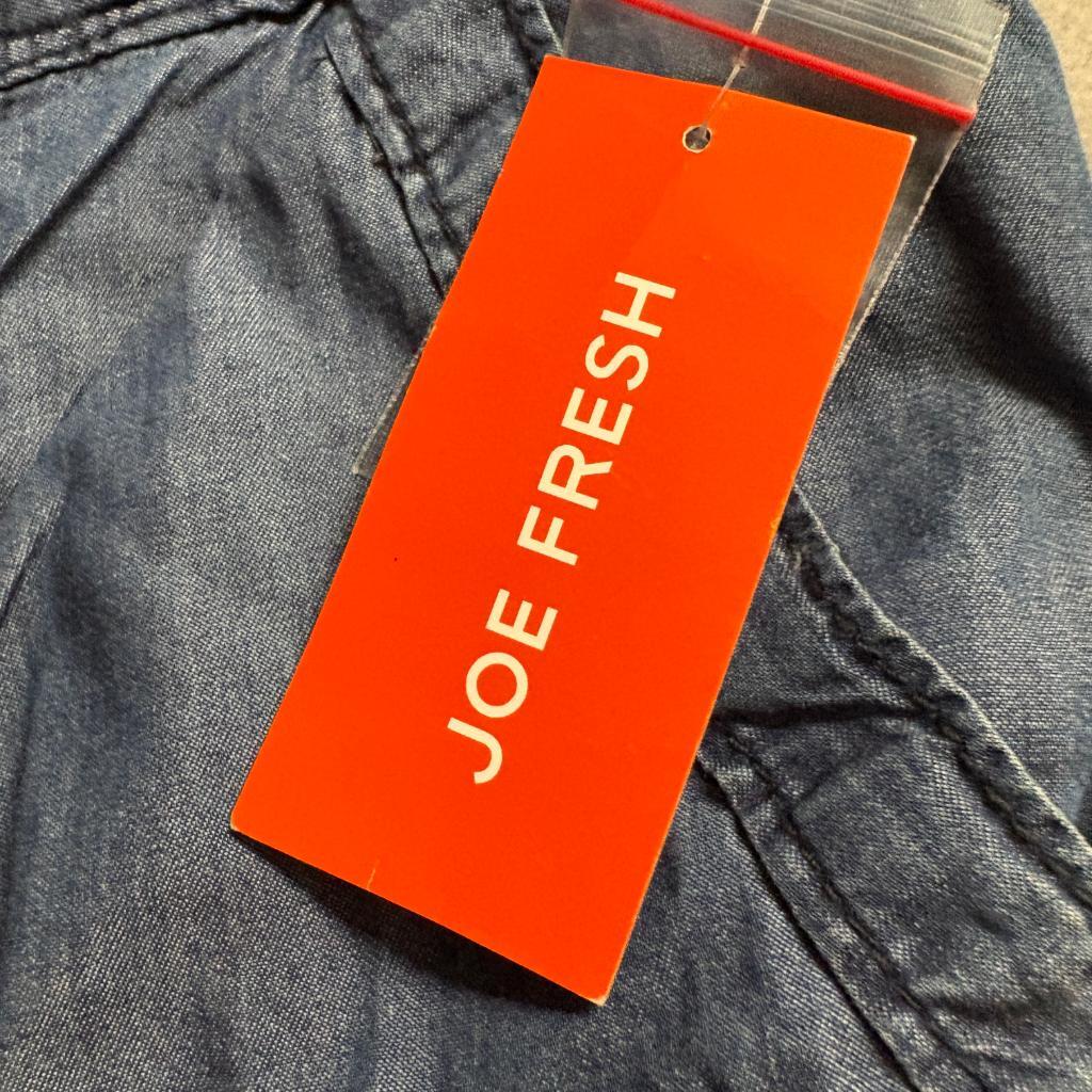 Joe Fresh Cargo Jogger Pants Womens 10 Blue Cotton Chambray Drawstring Elastic
