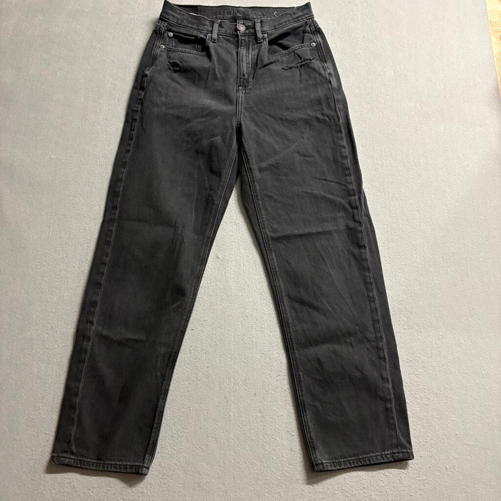 American Eagle Mom Jeans Womens 4 Black High Rise Distressed Denim