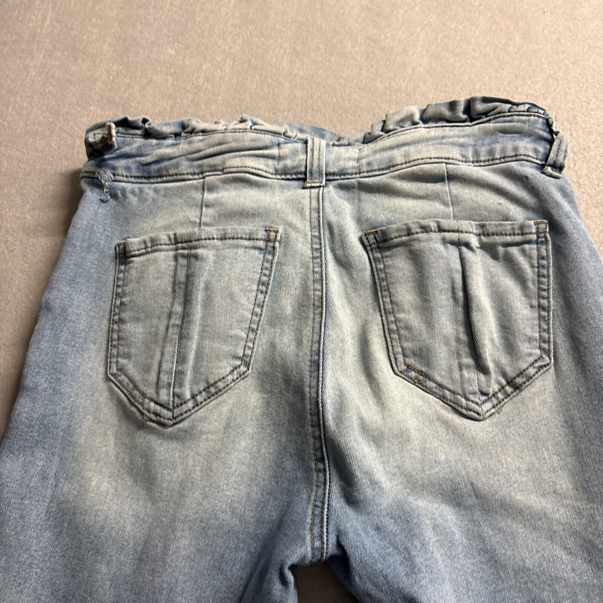 Ashley Mason Paperbag Waist Jeans Womens Size 9 Light Wash Raw Hem Stretch Blue