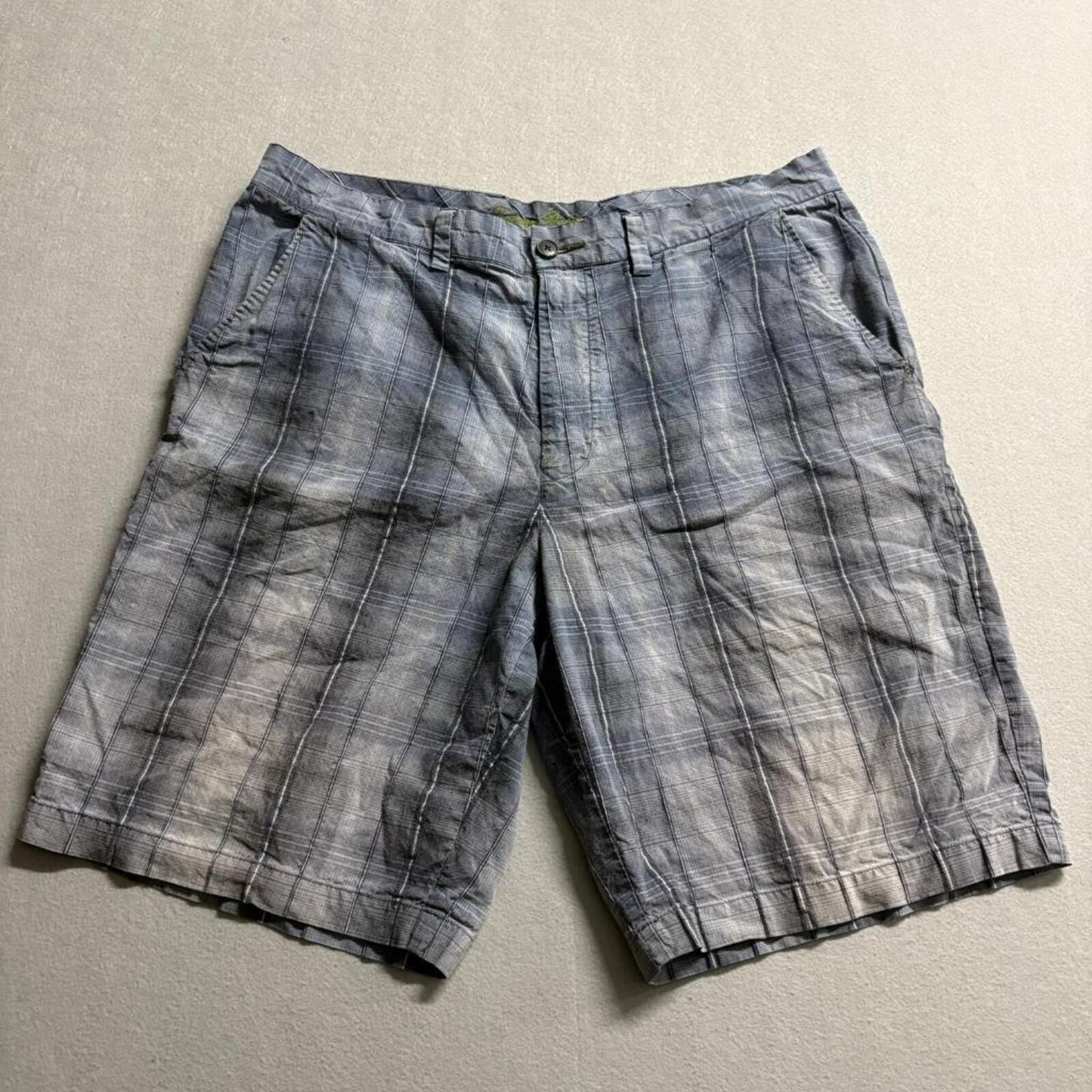 Tommy Bahama Mens 36 Linen Silk Blend Plaid Chino Shorts Blue Casual