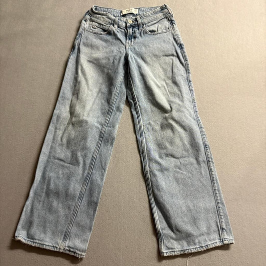 Hollister Low Rise Baggy Jeans Womens 00R W24 Light Wash Distressed Bow Pocket