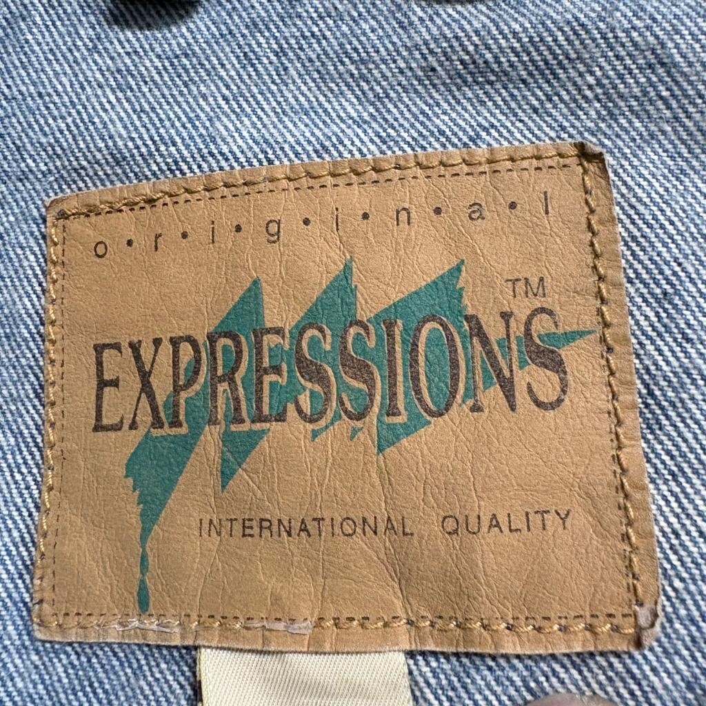 Expressions International Denim Jacket Womens Large Blue Cotton Trucker Vintage