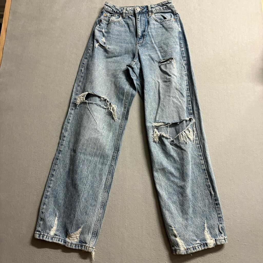 Garage Denim Street Wide Leg Jeans Womens Size 0 Blue Distressed High Rise