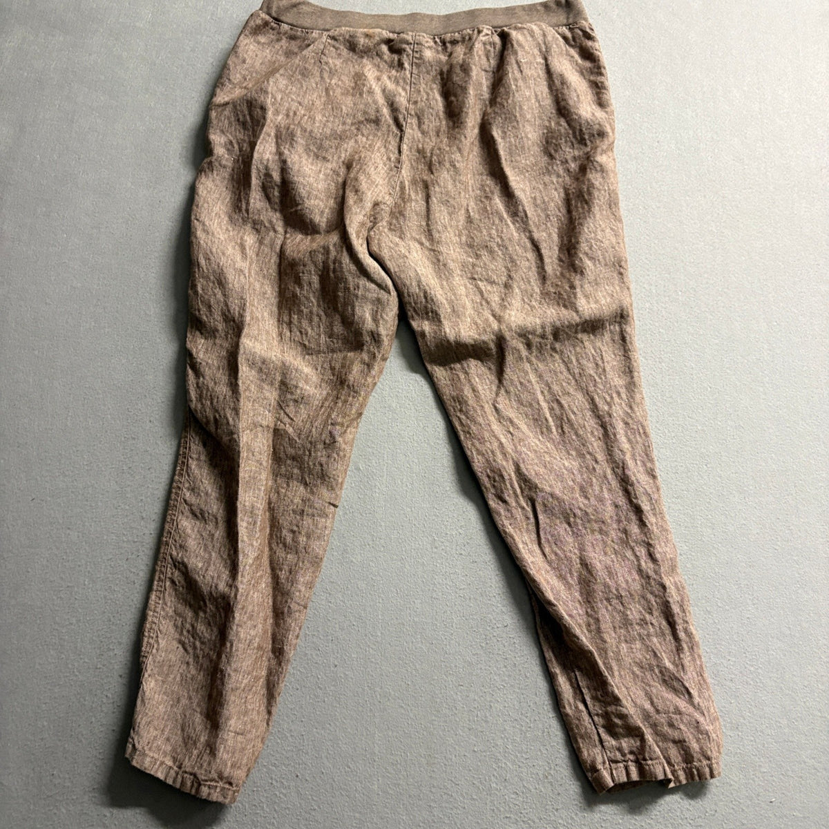 J.Jill Love Linen Pants Womens Medium Brown Tapered Leg Elastic Waist Casual