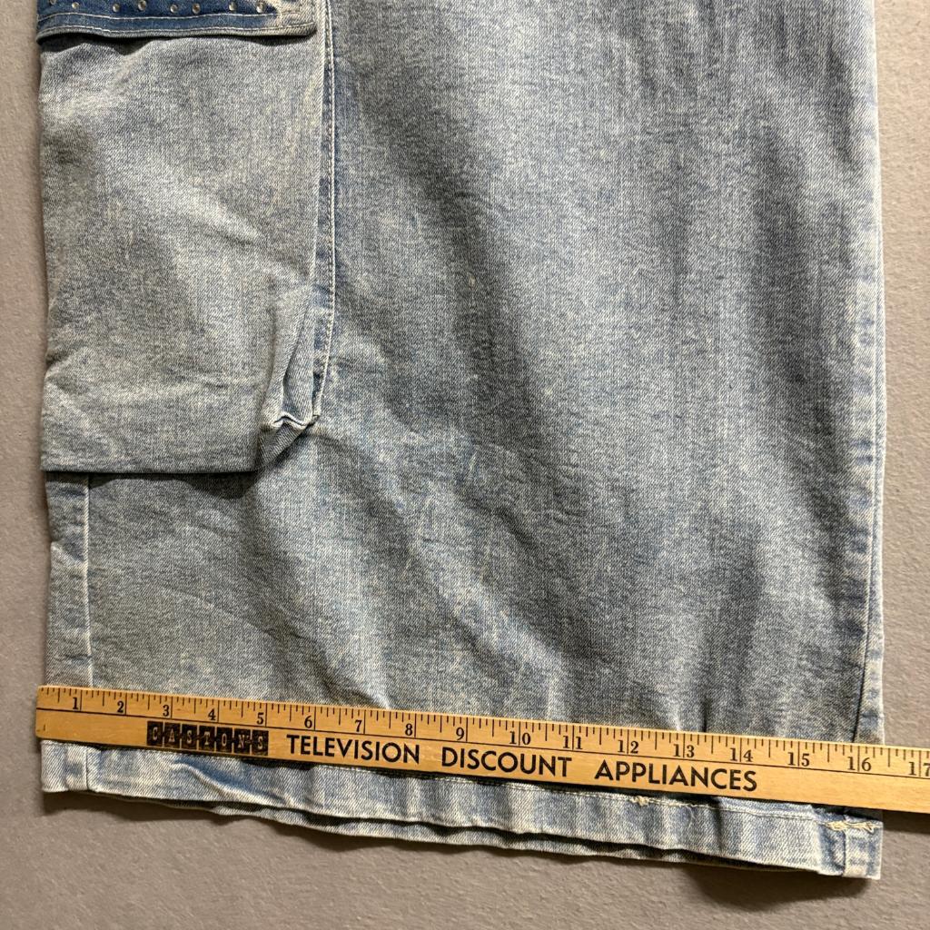 Madden NYC Womens XXL 20 Wide Leg Cargo Jeans Rhinestone High Rise Light Wash