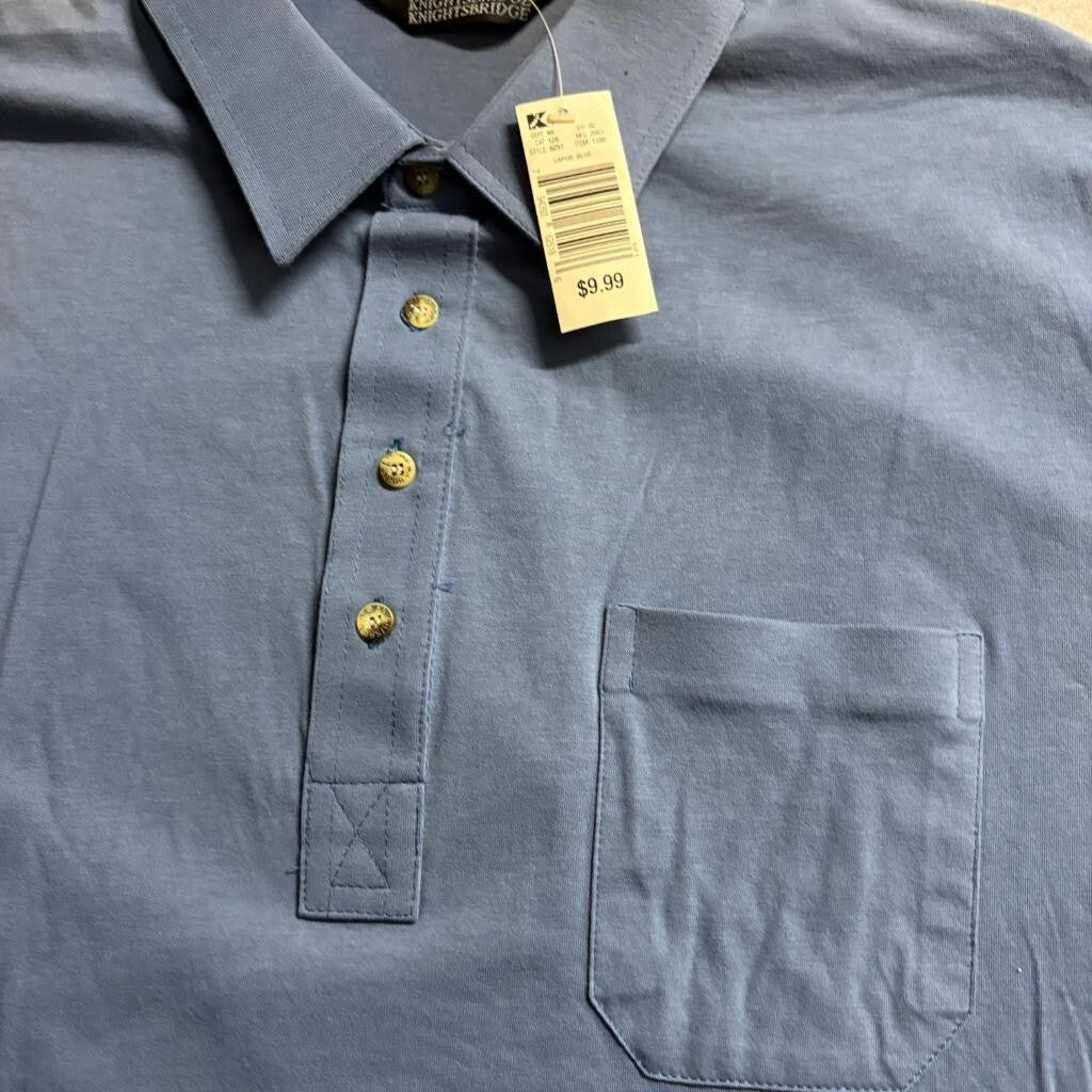 Knightsbridge Polo Shirt Mens XL Blue Cotton Blend Short Sleeve Pocket Kmart NWT