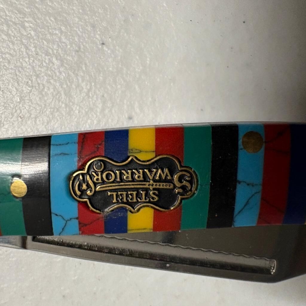 Steel Warrior 3 Blade Pocket Knife Multi Color Striped Handle 440 Stainless