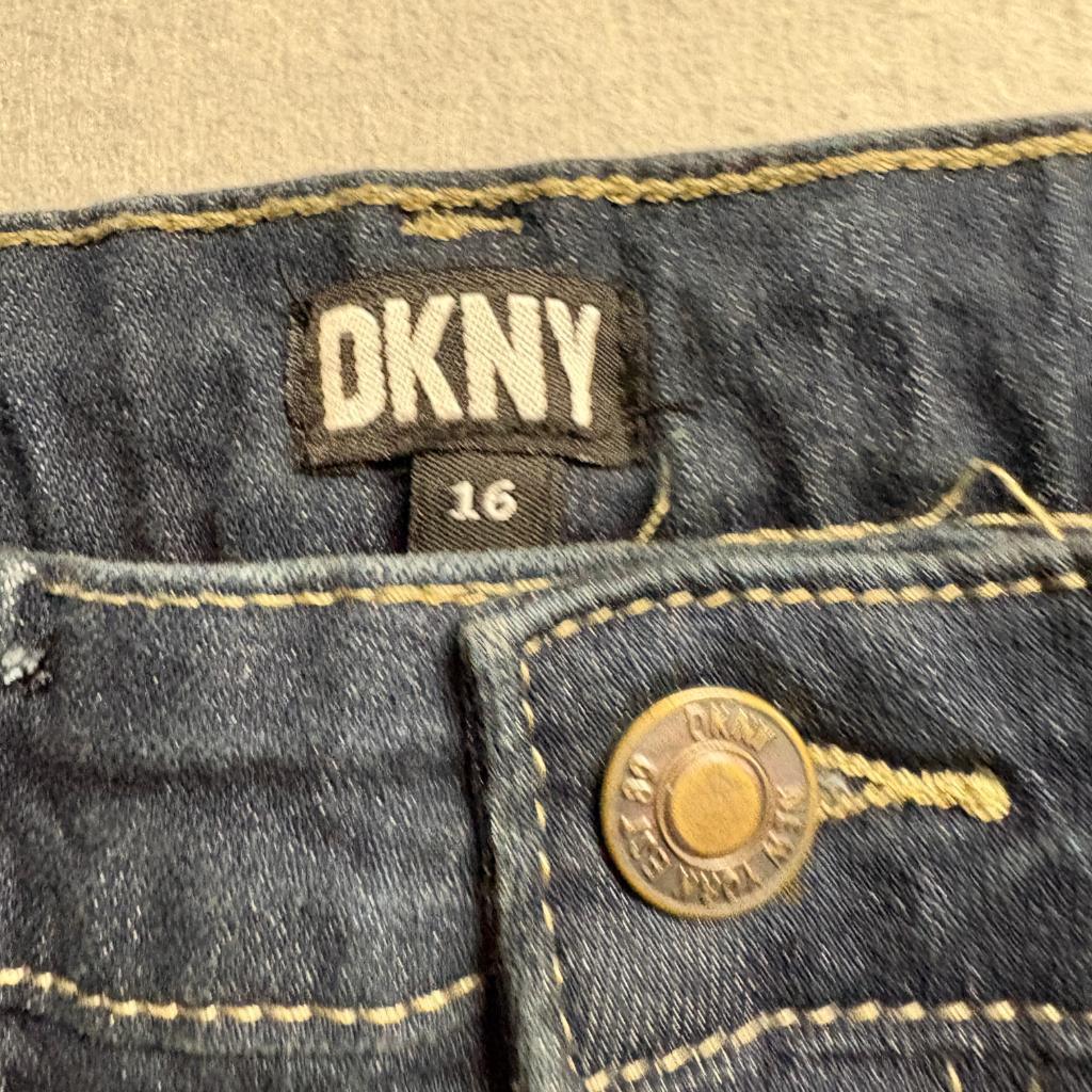 DKNY Girls Jeans Size 16 Blue Denim Raw Hem Straight Leg Stretch