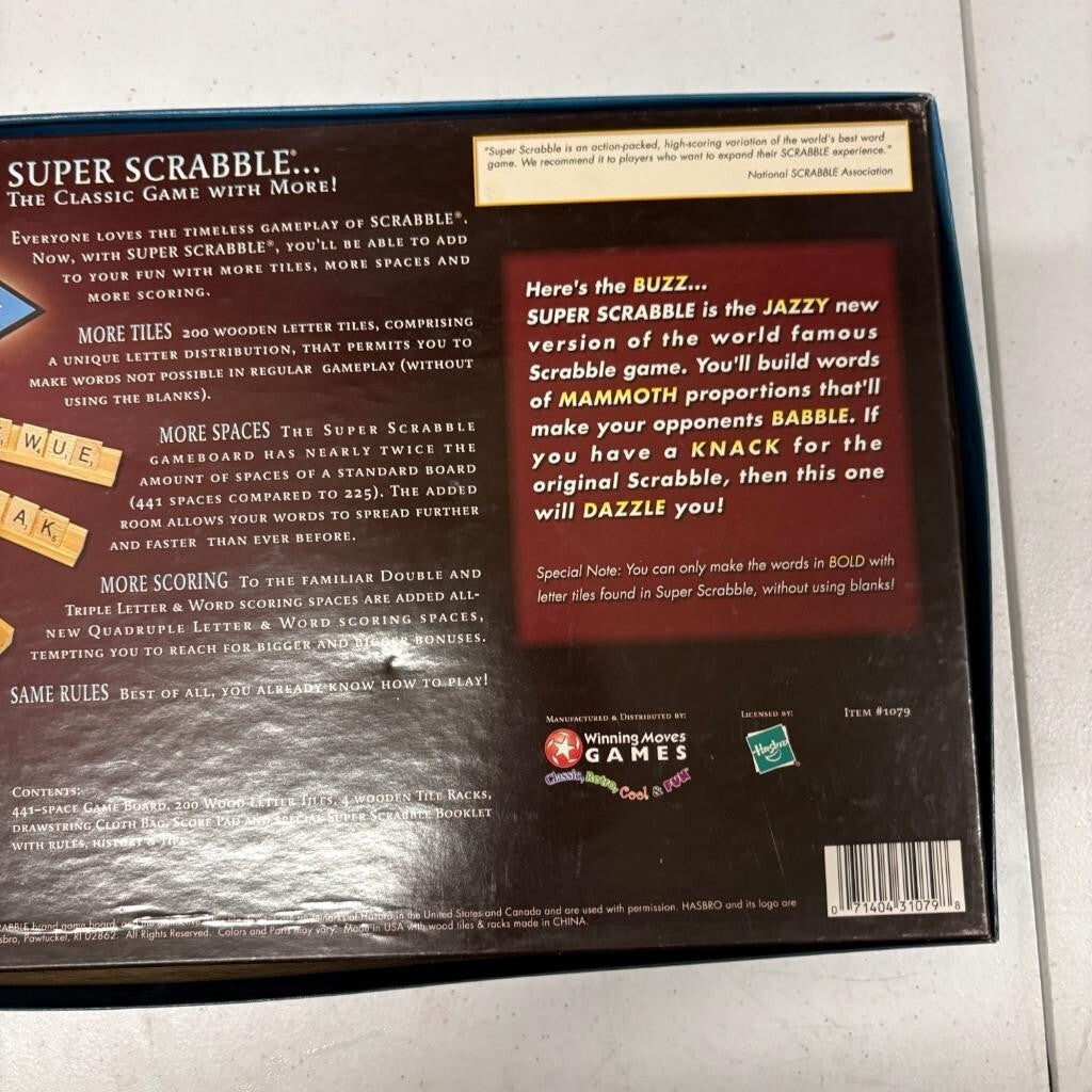 Super Scrabble Board Game 2004 Winning Moves 200 Wooden Tiles Complete