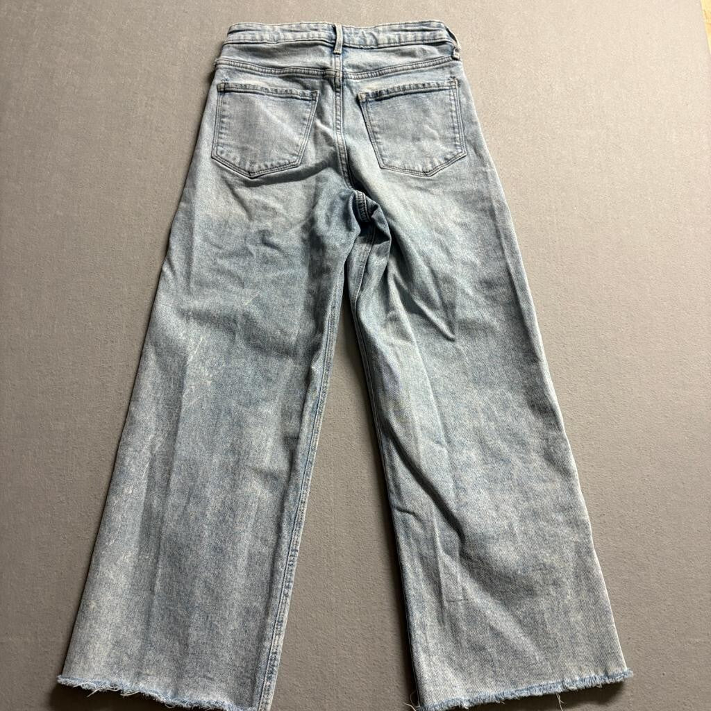 Old Navy Wide Leg Jeans Womens Size 4 Light Wash Denim Raw Hem High Rise Stretch