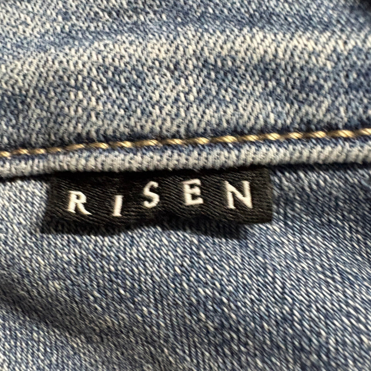 Risen Jeans Womens Size 3/26 High Rise Wide Leg Raw Hem Blue Denim Stretch Jeans