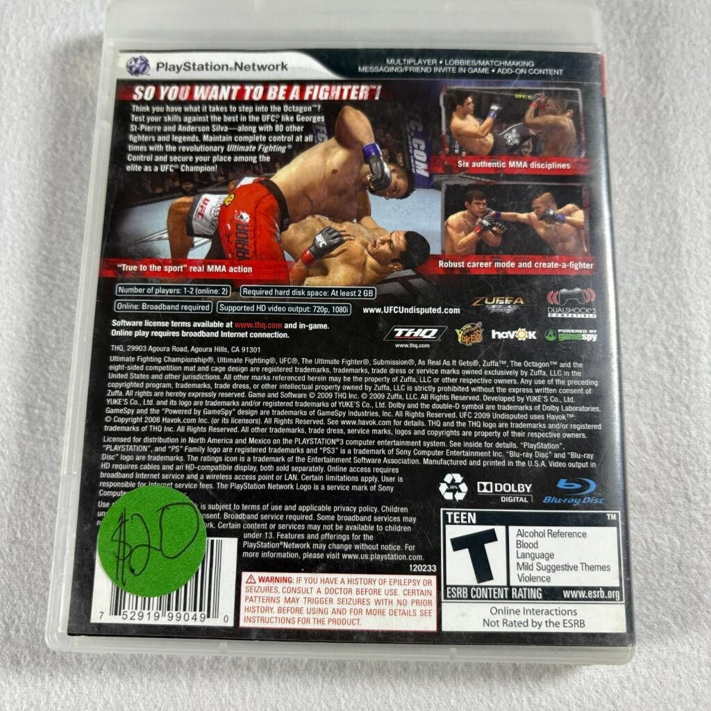 UFC 2009 Undisputed PS3 Sony PlayStation 3 Game Complete CIB Tested