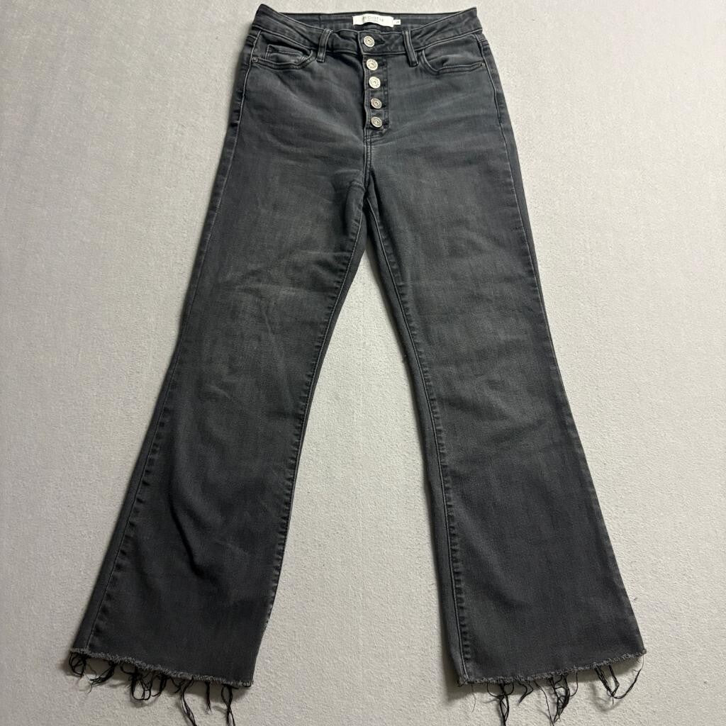 Hidden Jeans Los Angeles Womens 28 Black High Rise Button Fly Raw Hem Flare
