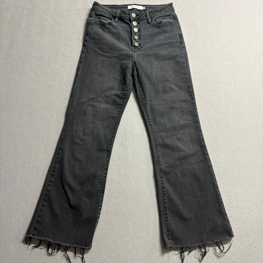 Hidden Jeans Los Angeles Womens 28 Black High Rise Button Fly Raw Hem Flare