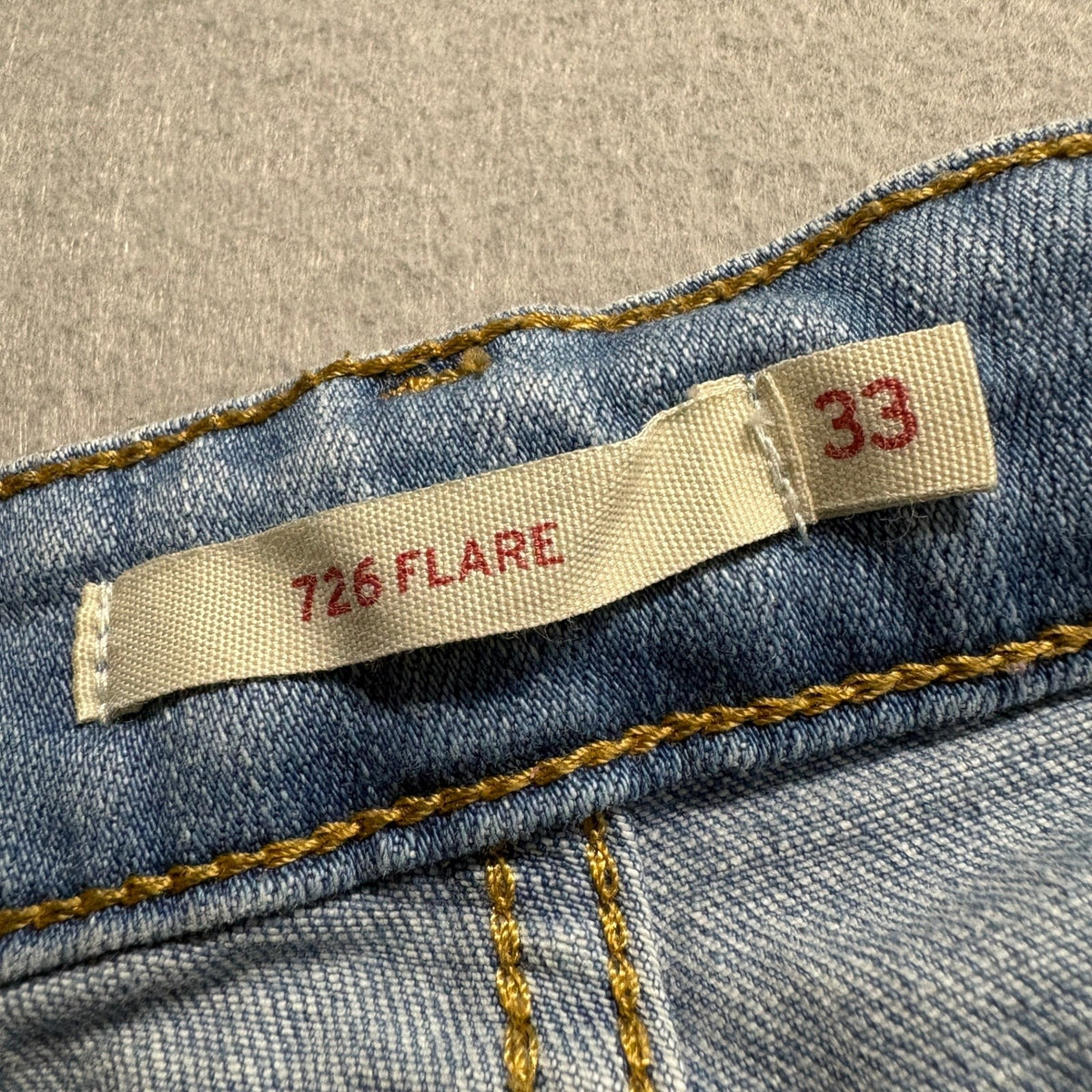 Levis 726 Flare Jeans Womens Size 33 Blue Denim Distressed Ripped Knee High Rise