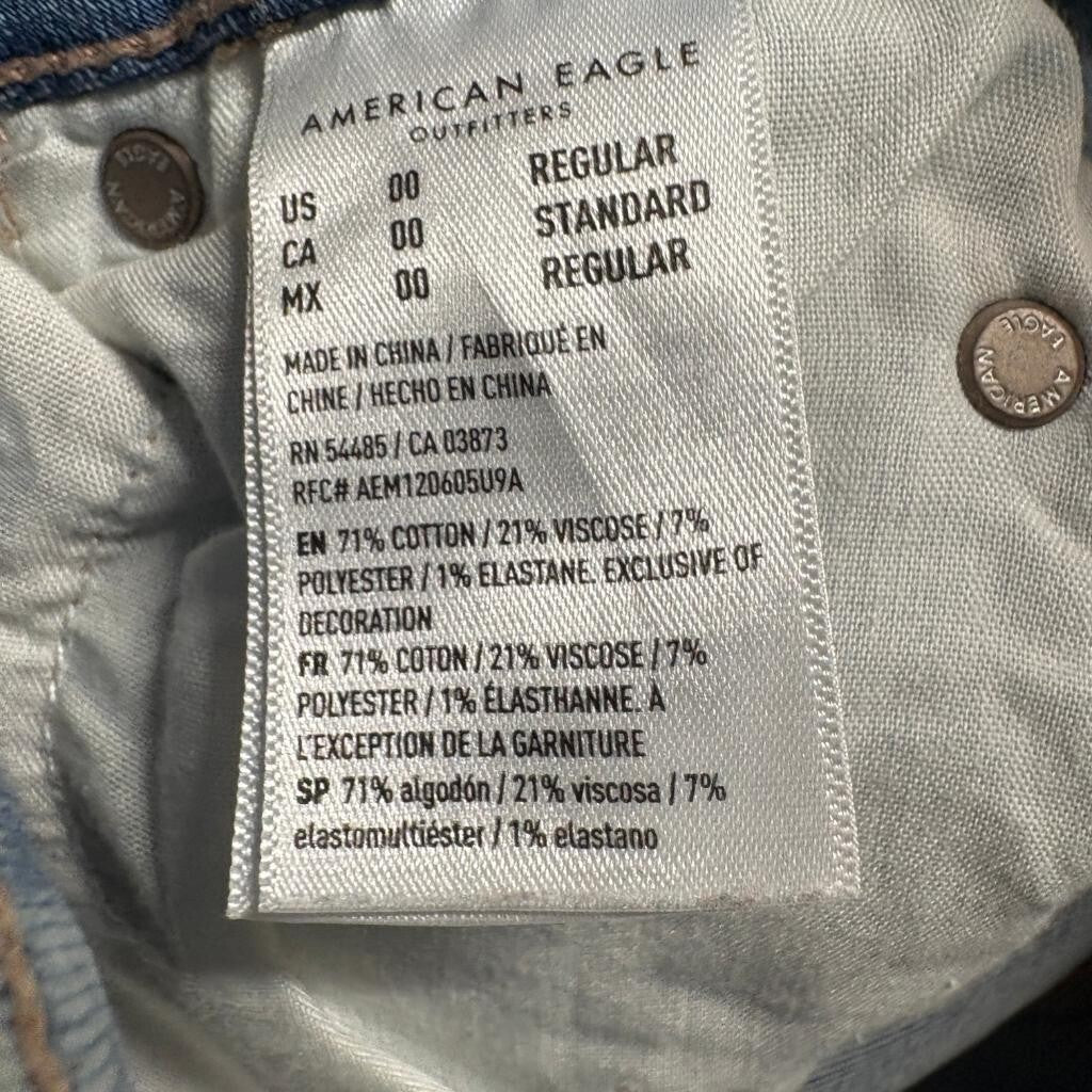 American Eagle Super Hi-Rise Flare Jeans Womens 00 Next Level Stretch Distressed