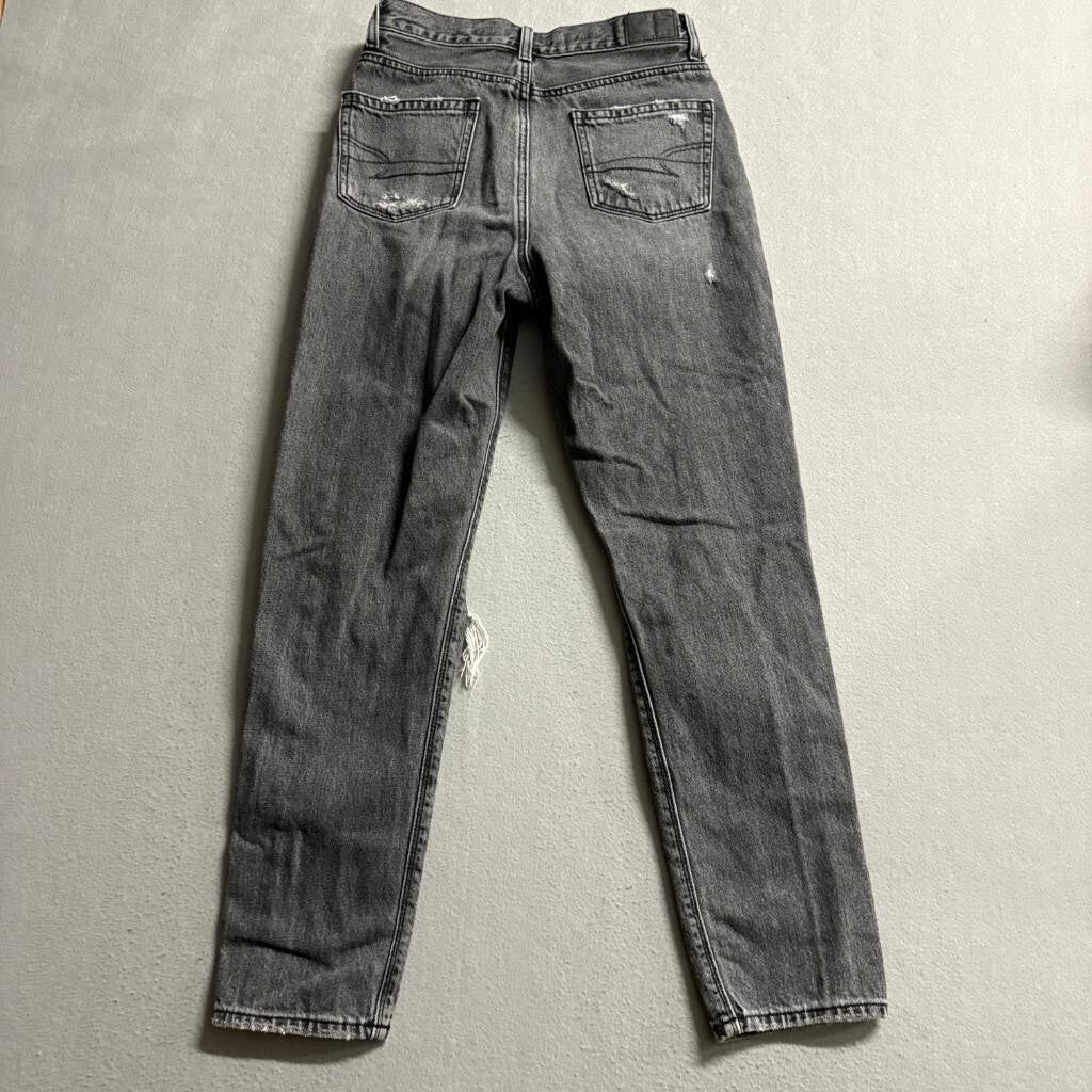 American Eagle Mom Jeans Womens Size 0 Gray Denim Distressed Ripped High Rise