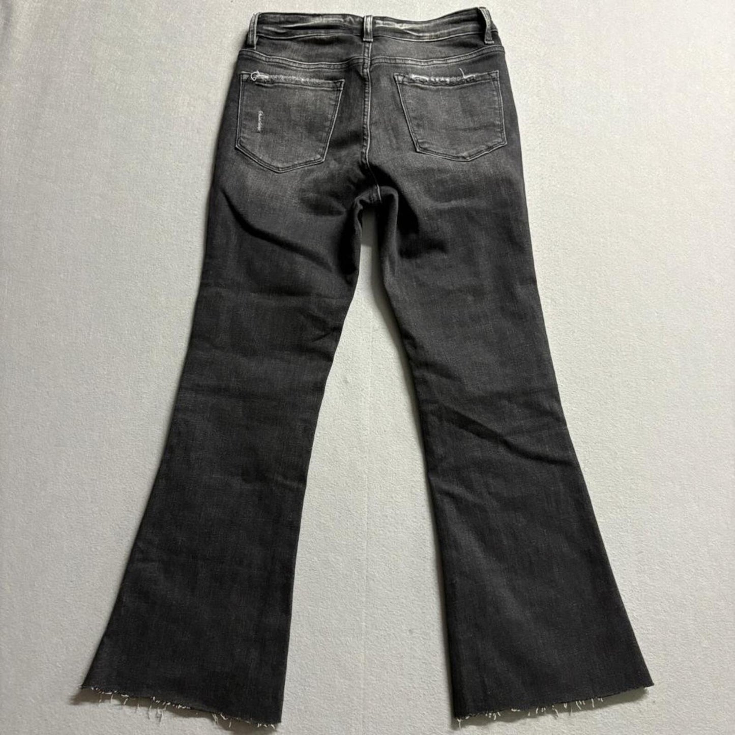 Flying Monkey Jeans Womens 26 Black Distressed Raw Hem Button Fly Flare F4322