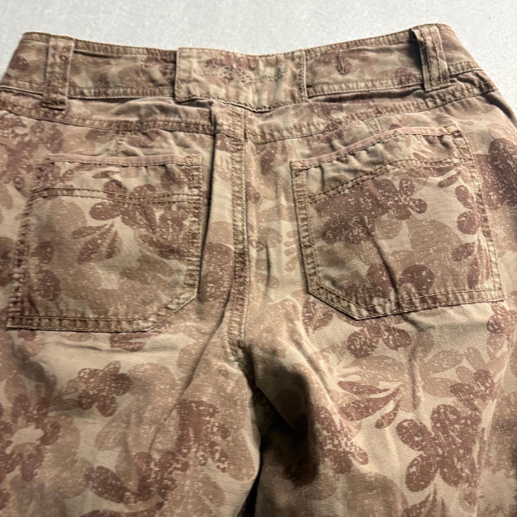 Life is Good Floral Pants Womens 6 Brown Cotton Wide Leg Mid Rise Corduroy