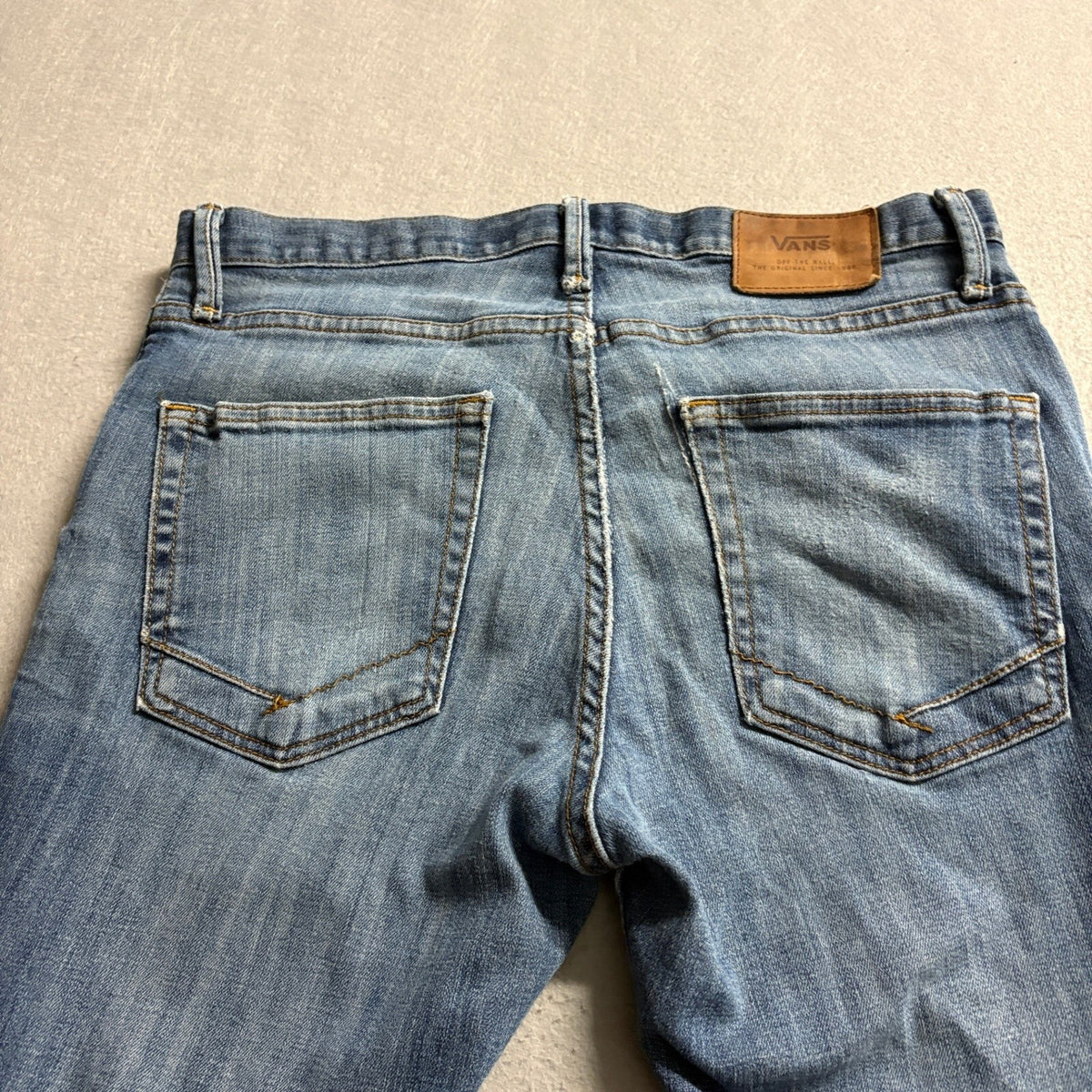 Vans V66 Standard Distressed Mens Blue Denim Jeans Size 30 x 30 Ripped Knees