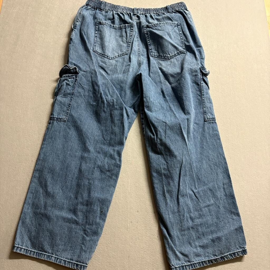 Ava & Viv Cargo Jeans Womens 16 Blue Denim Wide Leg Elastic Waist Utility Pants