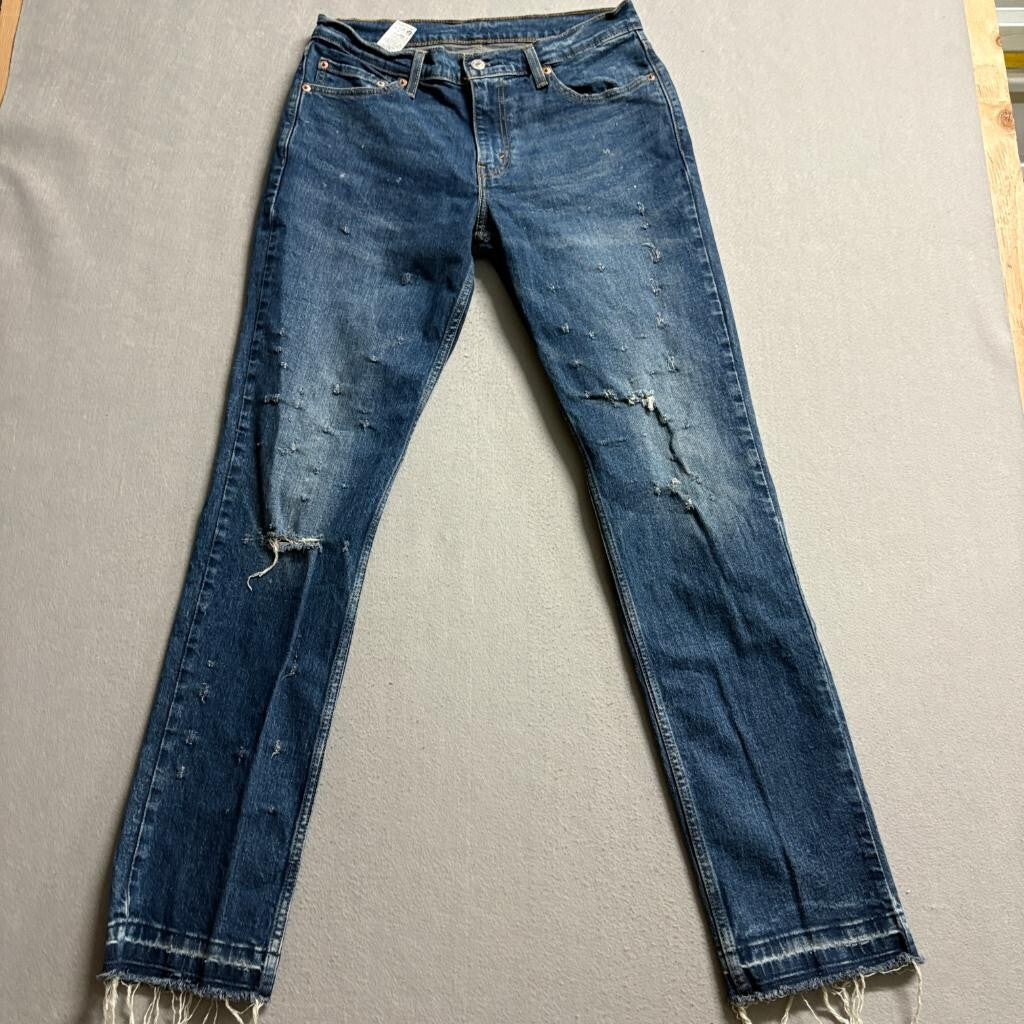 Levi's 501 Original Fit Jeans Womens W32 L32 Blue Distressed Raw Hem Denim