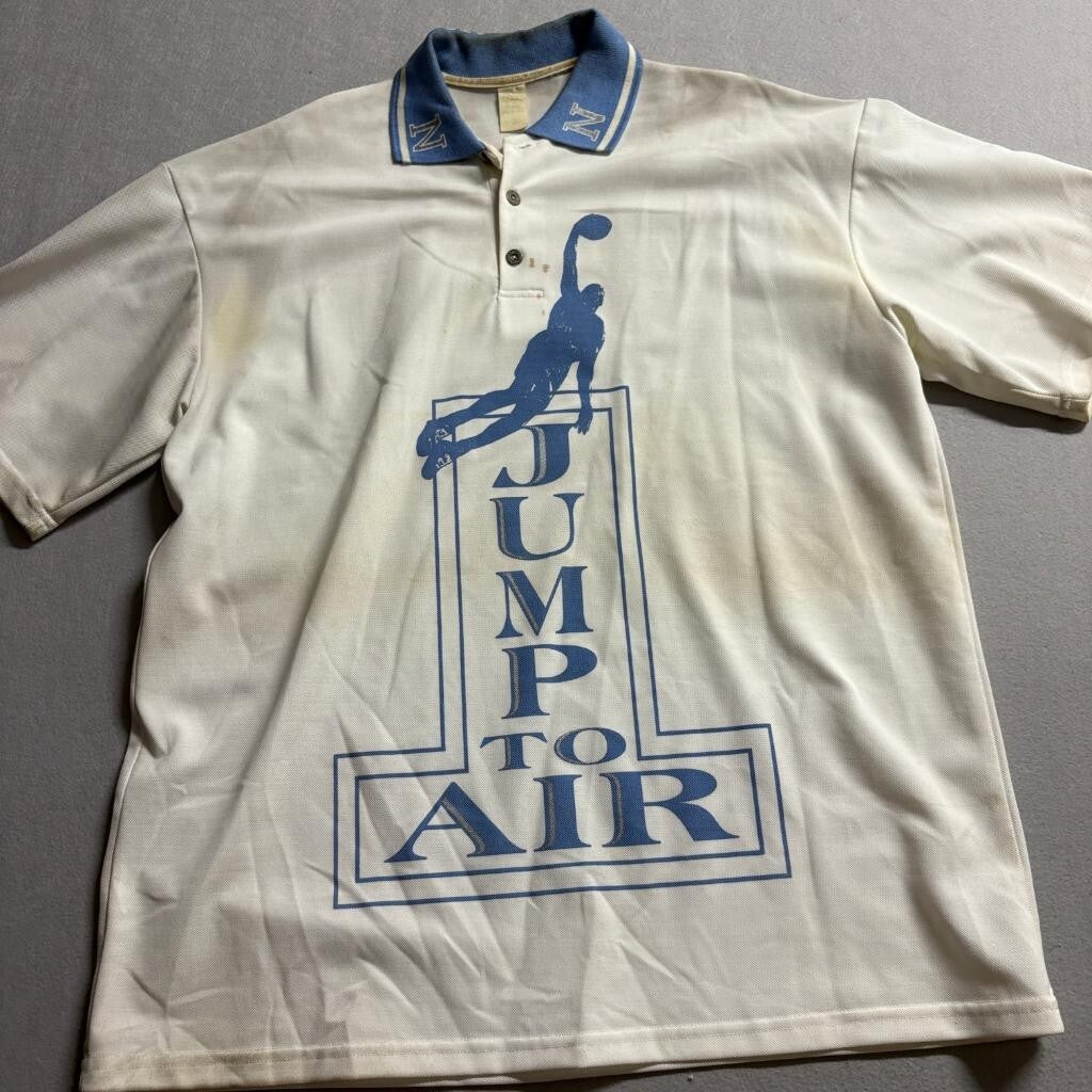 Vintage Jump to Air Basketball Polo Shirt Shorts Set Mens XL White Blue USA Made