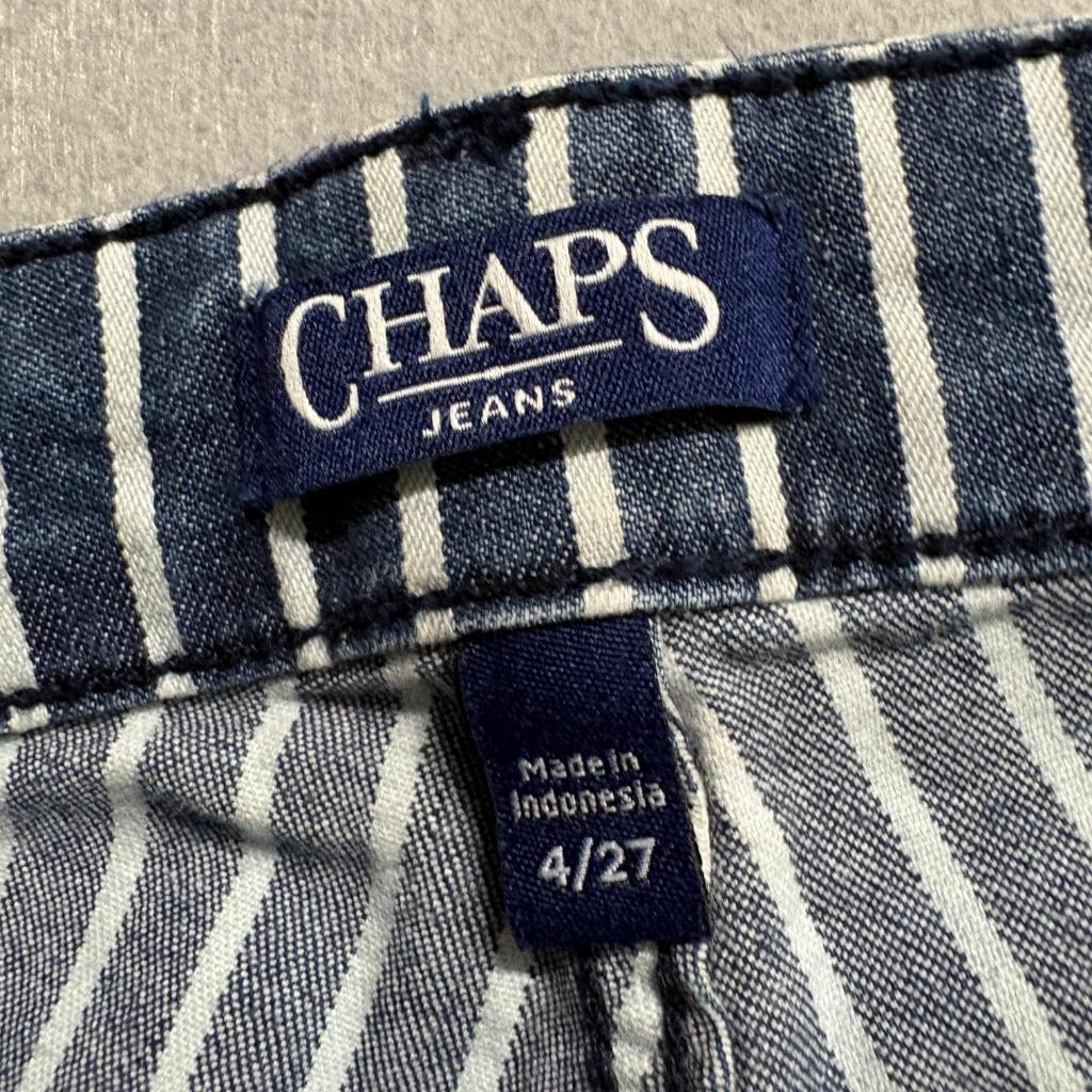 Chaps Jeans Womens Size 4 Blue White Striped Mid Rise Crop Kick Flare Denim