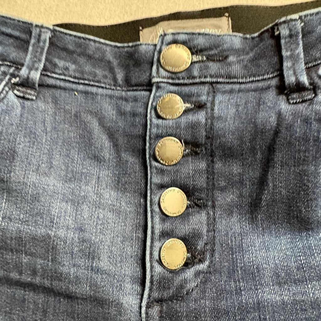 Democracy Ab Technology Jeans Womens 10 Blue Distressed Frayed Hem Button Fly