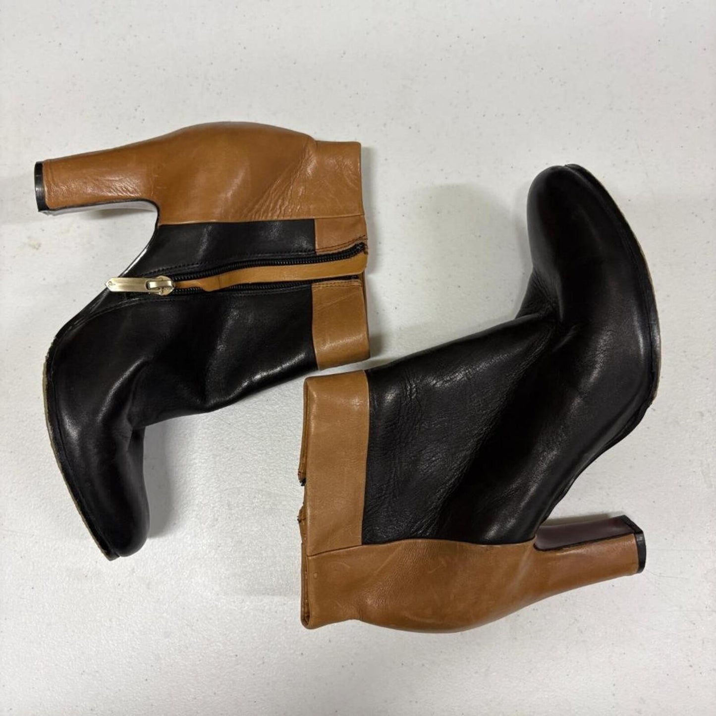 Sam Edelman Womens Ankle Boots Size 6M Black Brown Leather Block Heel Booties