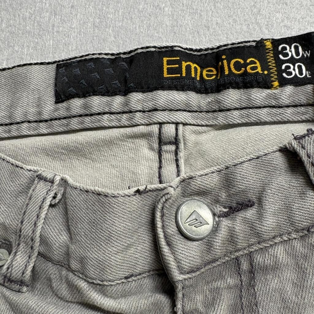 Emerica Prohibit Slim Mens Jeans Size 30x30 Gray Denim Skateboard Skate Pants